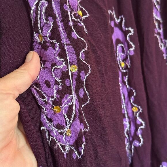 California Women Women's Purple Boho Embroidered Asymmetric Dress One Size - Picture 2 of 6